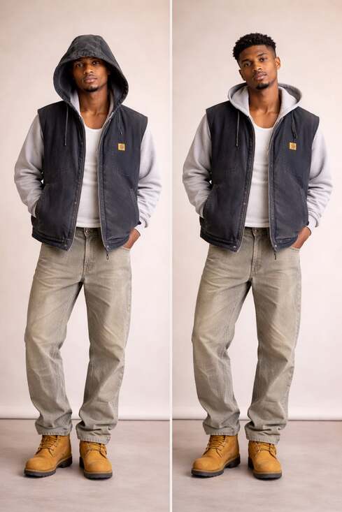 RARE Carhartt Fleece-Lined Knoxville Hooded Vest in Black Duck Canvas L